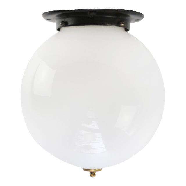 Art Deco White Opaline Flush Mount, 1920s For Sale