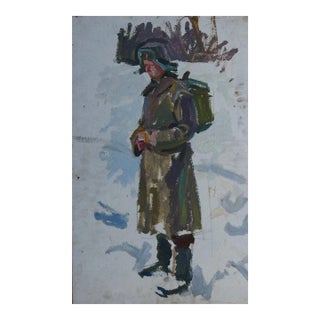 Soviet Art Soldier Portrait, Original Oil Painting by Smirnov, 1970s 79-49 For Sale