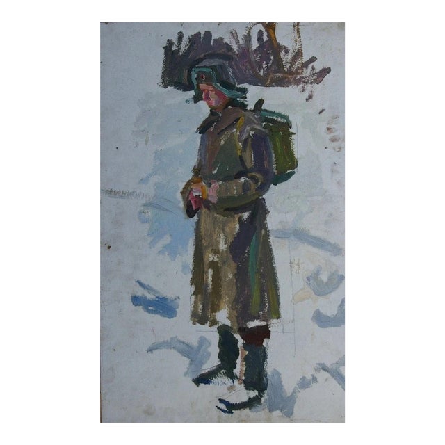 Soviet Art Soldier Portrait, Original Oil Painting by Smirnov, 1970s 79-49 For Sale