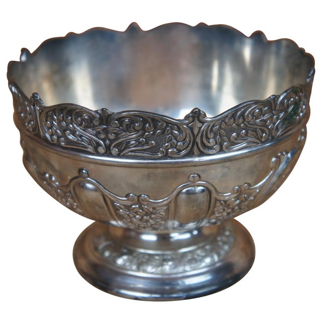 Vintage Japanese Repousse Silver Plate Round Footed Pedestal Compote Bowl For Sale - Image 9 of 9