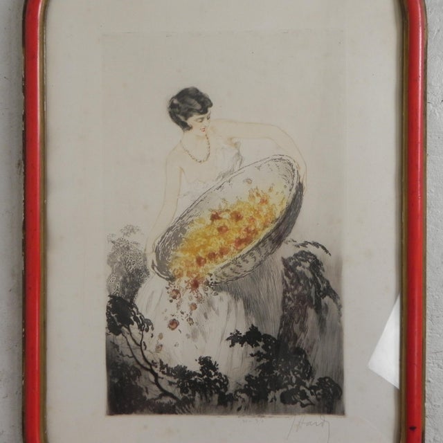 Lithograph by Jean Hardy with a Lady and Flowers in the style of Louis Icart, 1920s For Sale - Image 4 of 12