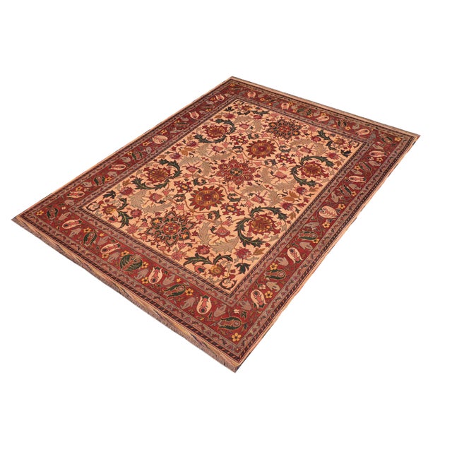 Art Nouveau Rustic Kargahi 1980's Beige/Rust Wool Rug - 8'3'' X 10'10'' For Sale - Image 3 of 10