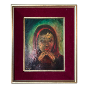1970s Original Oil Painting of Girl by Viola Allen, Framed