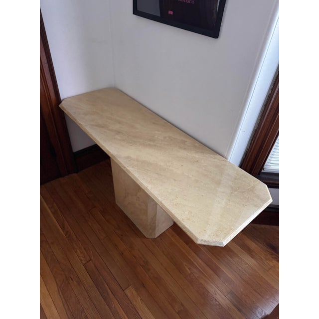 Late 20th Century Travertine Pedestal Console Table - Deep Cream For Sale - Image 5 of 8