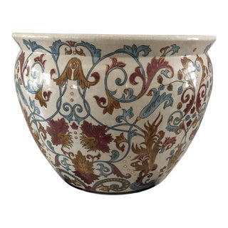 Vintage Hand Painted Porcelain Fish Bowl Planter For Sale