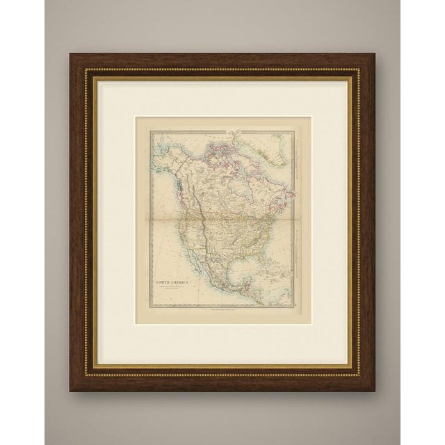 Original antique map of the north american continent, a steel engraving colored by hand, with the lettered title "north...