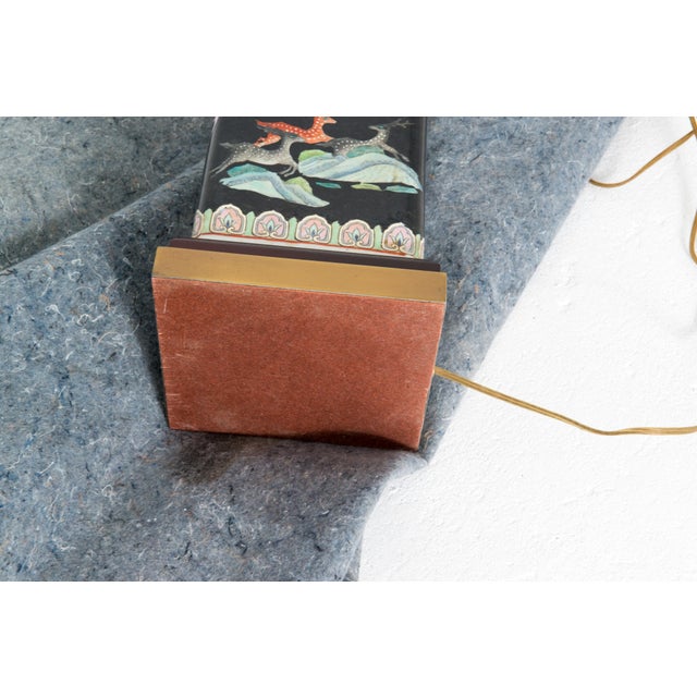 Asian 1950s Asian Chinoiserie Ceramic Table Lamp, Black with Scenic Design For Sale - Image 3 of 13