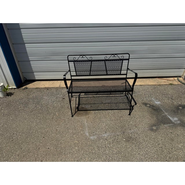 Mid 20th Century Vintage Woodard Style Wrought Iron Mesh Patio Bench For Sale - Image 5 of 12