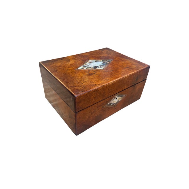 Victorian Late 19th Century Victorian Burl Walnut Box With Abalone and Mother of Pearl Inlay For Sale - Image 3 of 10