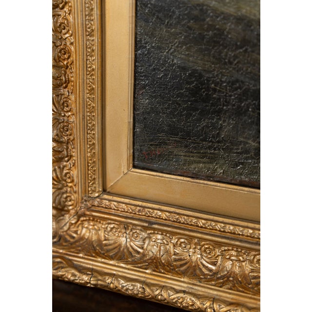 Large 19th Century Signed Original Oil of Early Steamship in Original Carved Frame For Sale - Image 12 of 18