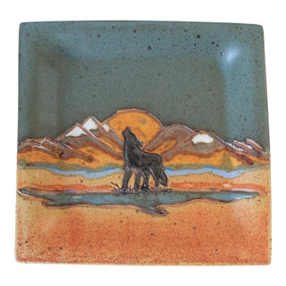 Vintage Studio Art Pottery Howling Wolf Trinket Tray For Sale