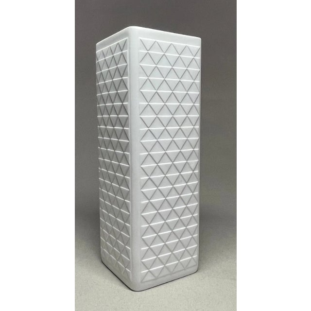 Exceptionally designed vase made by Hutschenreuther West Germany. Beautiful mid century op art bisquit (white unglazed...