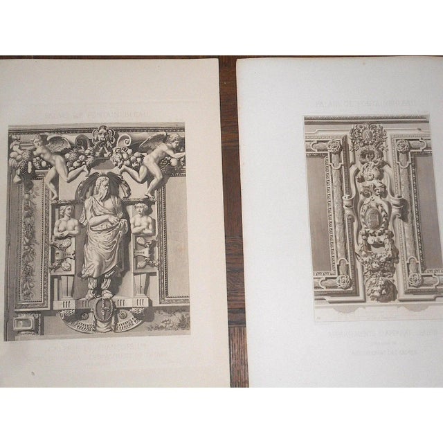 This set of six (6) imperial folio size 19th century steel engravings depict architectural details of the Palais de...