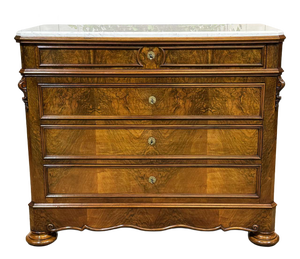 Napoleon III Commode in Walnut, Fir and White Marble, 19th Century