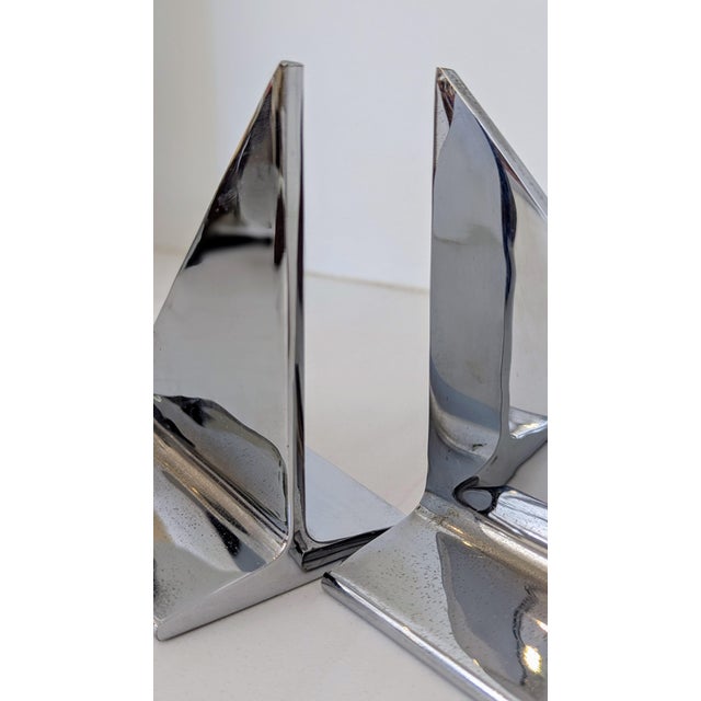 Mid 20th Century Mid-Century Chrome Sailboat Bookends | Minimalist Nautical Design For Sale - Image 5 of 8