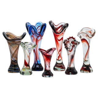 Murano Multi-Coloured Glass Vases, Italy, 1970s, Set of 7 For Sale
