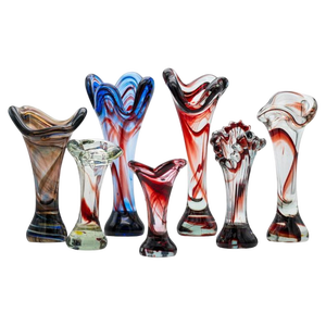 Murano Multi-Coloured Glass Vases, Italy, 1970s, Set of 7