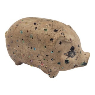 Mid-Century 1963 Studio Pottery Piggy Bank – Signed Elna B. For Sale