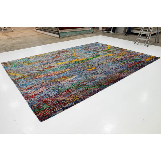 10 X 14 Contemporary Wool and Silk Rug With Multicolored Abstract Design For Sale In New York - Image 6 of 9