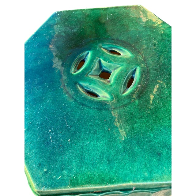 Ceramic Chinese Garden Seat Celadon Ceramic Emerald Green Stool Antique Decor Large 16"h For Sale - Image 7 of 18