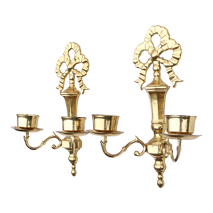 Pair of Mid 20th Century Brass French Style Wall Sconces With Bow and Tassel