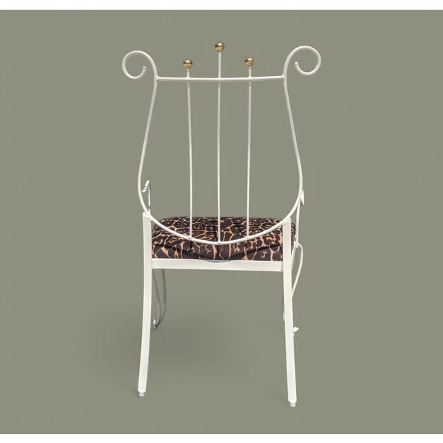 Vintage Neoclassical Metal Lyre Arm Chair With Leopard Seat Cushion For Sale In Charlotte - Image 6 of 12