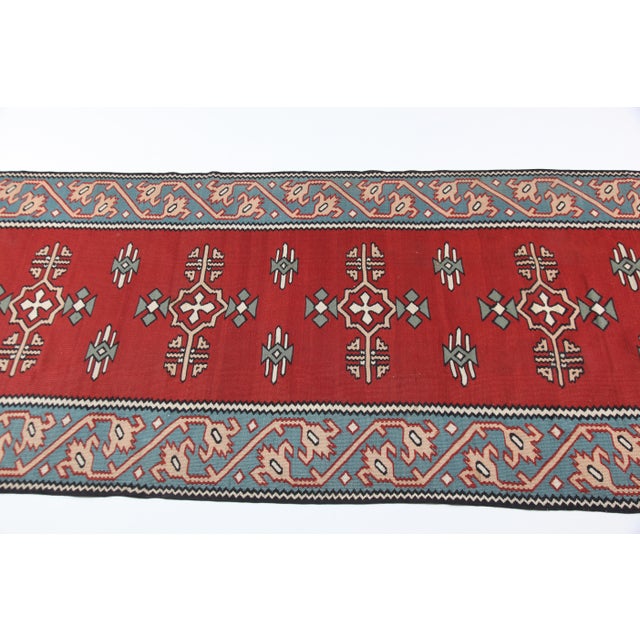 Textile Fine Quality Handwoven Vintage Kilim Runner – Geometric Tribal Motifs -3' X 10' 6'' For Sale - Image 7 of 13