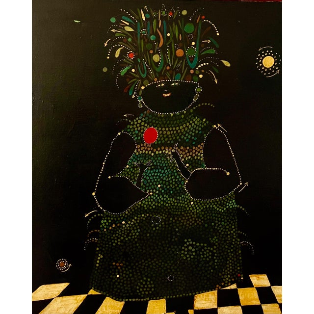 Alabama Surreal Folk Art Oil Painting African American Woman, Flower Headdress, 1960 For Sale - Image 4 of 10