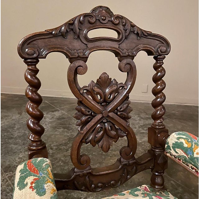 Pair 19th Century Renaissance Revival / Louis XIII Style Barley Twist Armchairs in Solid Oak For Sale - Image 12 of 17