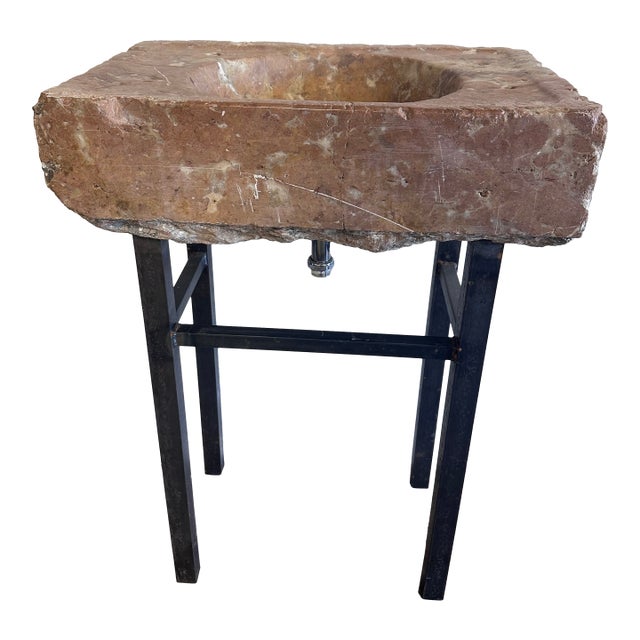 Pink Italian Marble Sink on an Iron Base For Sale