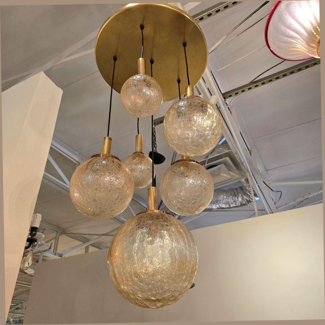 1970s 1970s Murano Glass and Brass Flush Mount Chandelier For Sale - Image 5 of 11