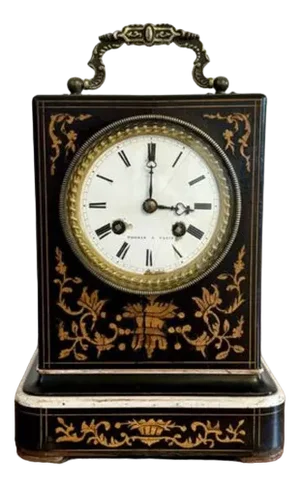 Antique Marquetry Inlaid Mantle Clock, 1840s