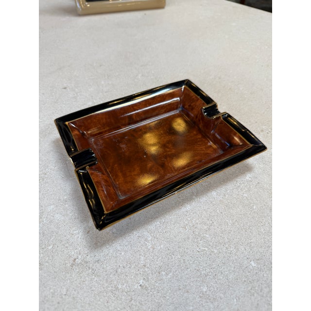 Italian Vintage Italian Ceramic Ashtray With Brown Glaze and Black Border, 1970s For Sale - Image 3 of 7