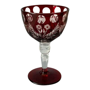 Vintage Bohemian Czech Hock Wine Glass Red Cut to Clear Crystal Stemware
