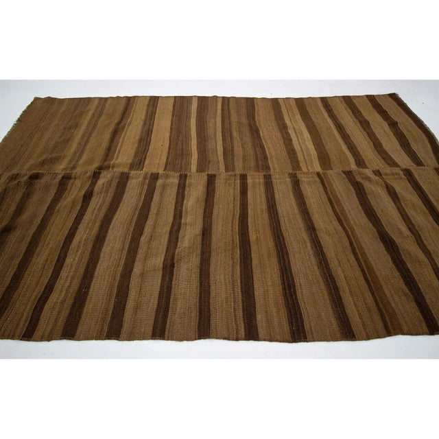Contemporary 1960s Vintage Brown Striped Turkish Wool Kilim Rug- 5′8″ × 10′1″ For Sale - Image 3 of 7