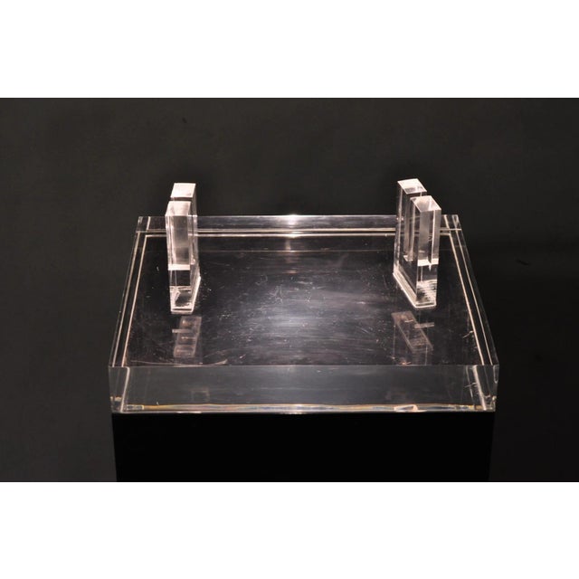 Late 20th Century Vintage Mid Century Modern Clear Lucite & Black Acrylic Lighted Pedestal Stand For Sale - Image 5 of 18