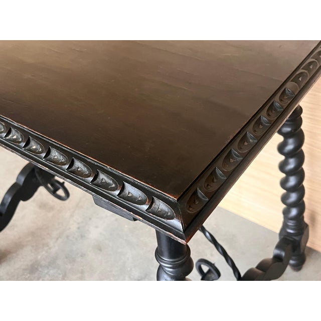 19th Spanish Side Table with Cared Turned Legs and Iron Stretcher For Sale - Image 9 of 18