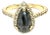 2.06 Carat Pear Cut Halo Black Diamond Yellow Gold Engagement Ring, Size 7 For Sale