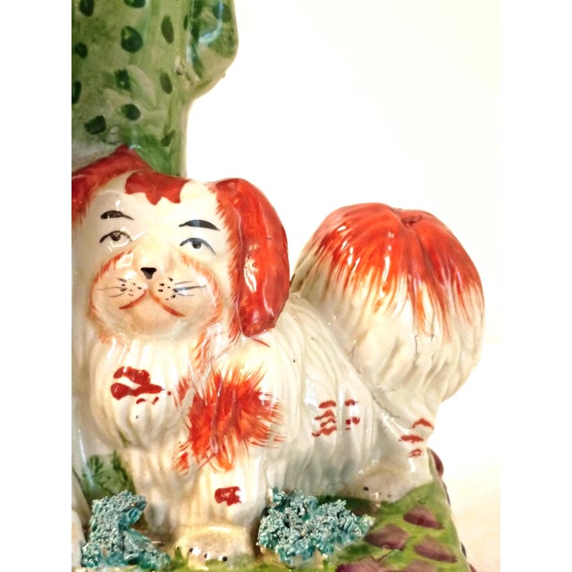 Antique Staffordshire Dog Spill Vase With Cactus King Charles Spaniels | Rare Large Slip Cast Mold | Hand Painted Victorian Era Decor For Sale - Image 4 of 13