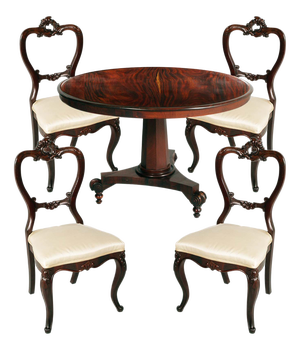Antique French Mahogany Table and Chairs, 1910, Set of 5