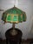 Early 1900s Antique Art Nouveau Green Stain Glass Ornate Metal Table Lamp For Sale - Image 4 of 12