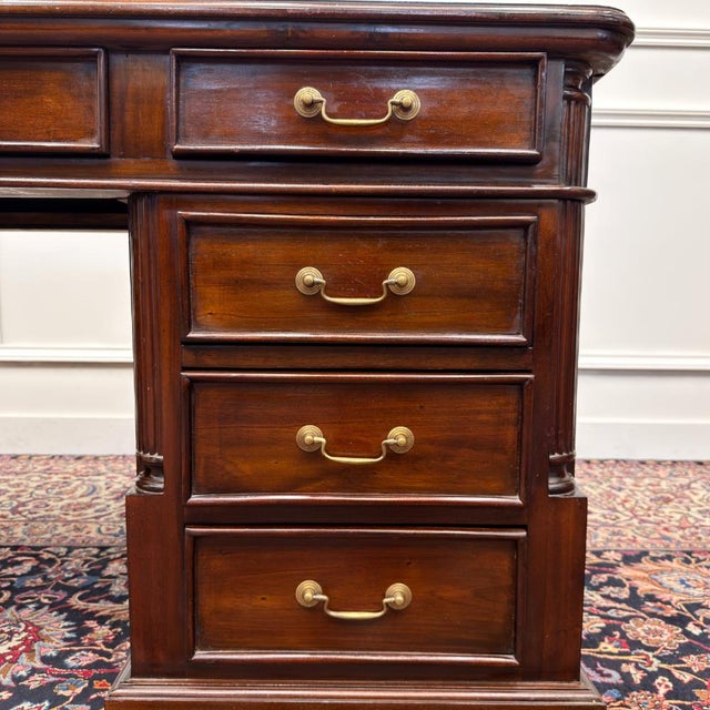 English Classic Desk with Green Leather For Sale - Image 14 of 18
