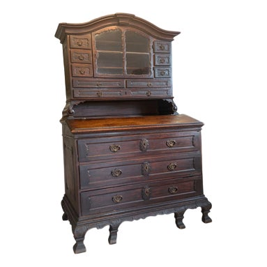 Baroque Oak Secretaire with Top Cabinet For Sale