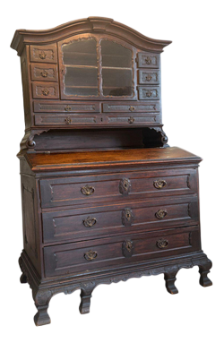 Baroque Oak Secretaire with Top Cabinet