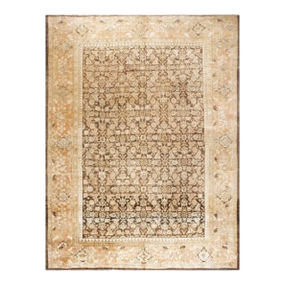 1890s Brown Earth Tone Herati Antique Persian Sultanabad Rug 12' X 15'6" Handknotted Wool Carpet For Sale