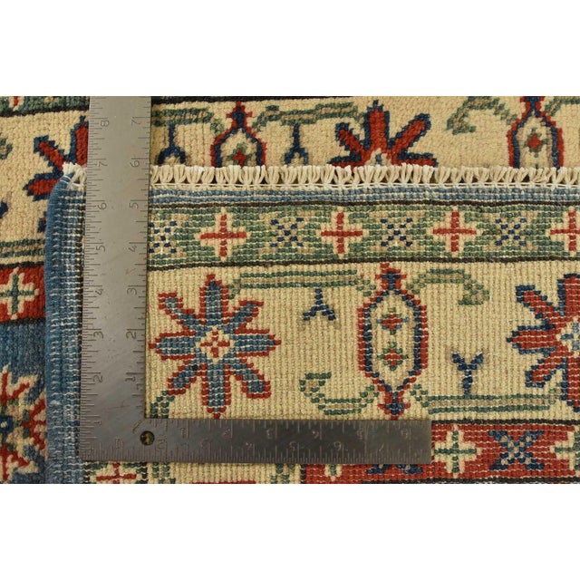 Kazak Rug 2’9” X 3’10” Blue Wool Tribal Hand-Knotted Oriental Carpet For Sale - Image 10 of 10
