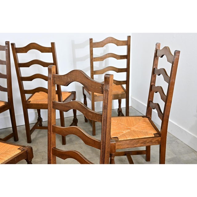 19th Century Set of 14 Ladder Back and Rush Seat Dining Chairs For Sale - Image 4 of 18