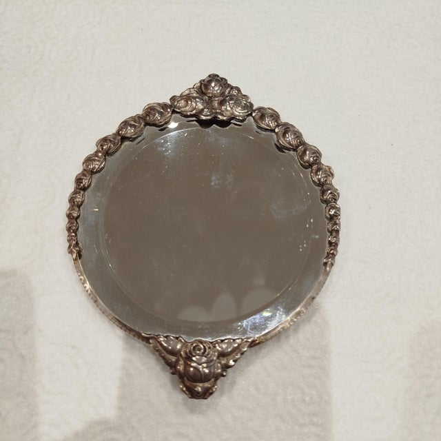 Metal Vintage Silver Mirror, 1930s For Sale - Image 7 of 9