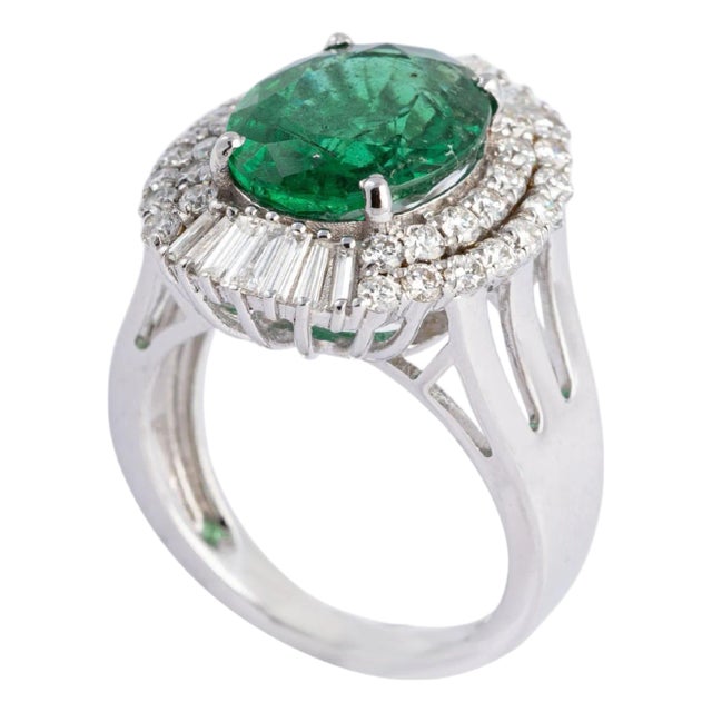 Natural Zambian Emerald Ring with Diamonds and 14k Gold For Sale