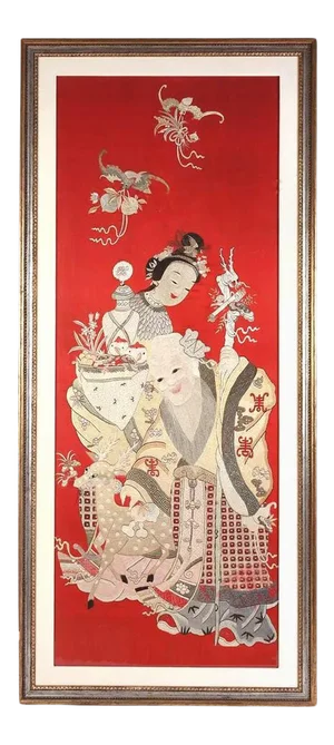 Framed Chinese Embroidery Panel of Longevity Deities